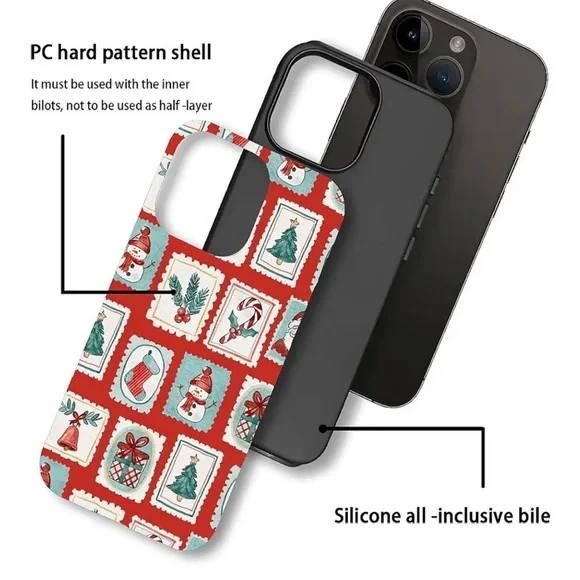 Compatible with for iPhone 15,Watercolor Christmas Stamp Snowman Phone Case - Picture 3 of 4